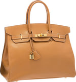 Hermes 35cm Sable Ardennes Leather Birkin Bag with Gold Hardware