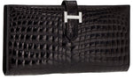Hermes Exceptional Collection Shiny Black Nilo Crocodile Bearn Wallet Clutch with 18K White Gold & Diamond Hardware