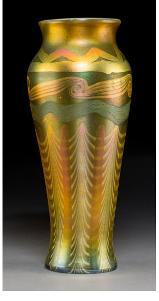 Large Tiffany Studios Decorated Gold Favrile Glass Vase