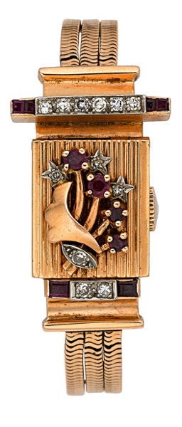 Lucien Piccard Diamond & Ruby Retro Wristwatch