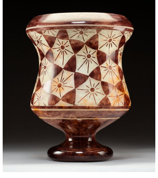 Monumental Schneider Le Verre Francais Art Deco Acid-Etched Glass Morning Glory Vase