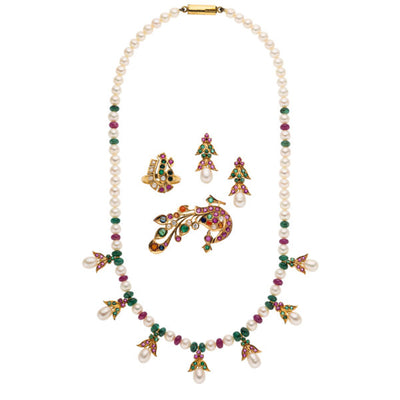 Multi-Stone, Cultured Pearl, Seed Pearl, Gold, Yellow Metal Jewelry Suite