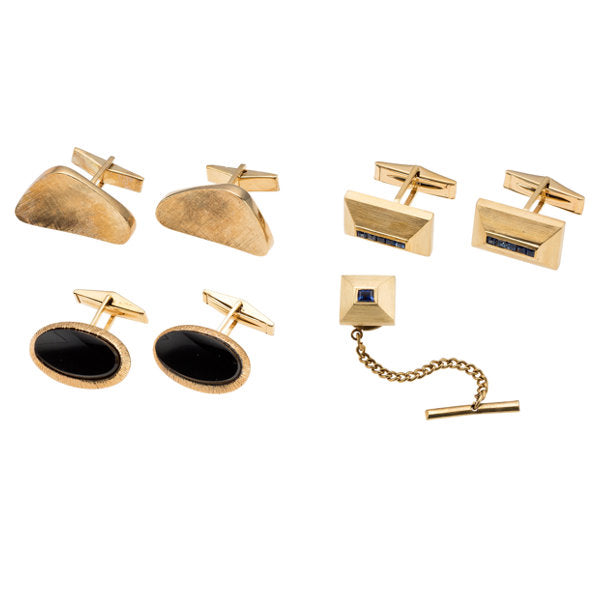 Multi-Stone, Gold Cuff Links and Shirt Pin