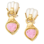 Pink Tourmaline, Mother-of-Pearl, Gold Earrings