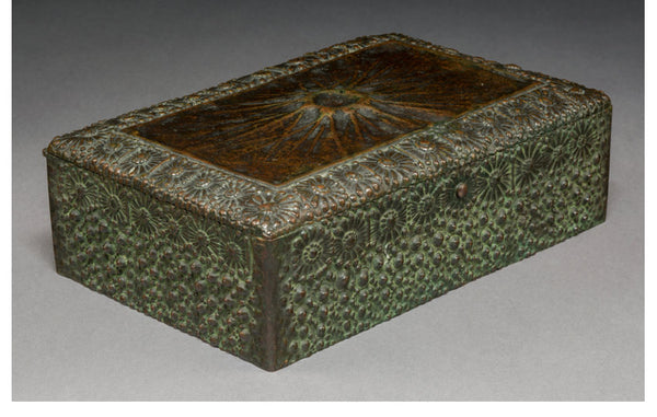 Rare Tiffany Studios Bronze Volcano Humidor. Circa 1900. Stamped TIFFANY STUDIOS, NEW YORK, 828. Ht. 2-7/8 x