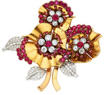 Retro Diamond, Ruby, Synthetic Ruby, Platinum, Gold Brooch, French