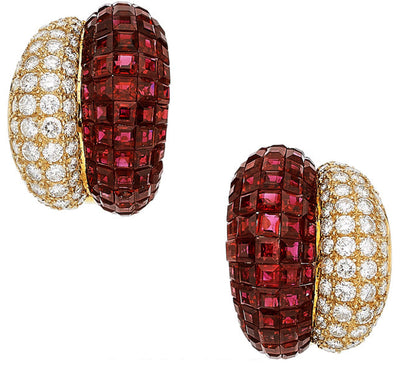 Ruby, Diamond, Gold Earrings