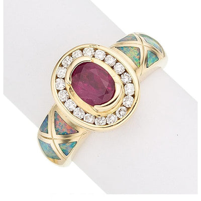 Ruby, Diamond, Opal, Gold Ring