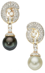 South Sea Cultured Pearl, Diamond, Gold Earrings