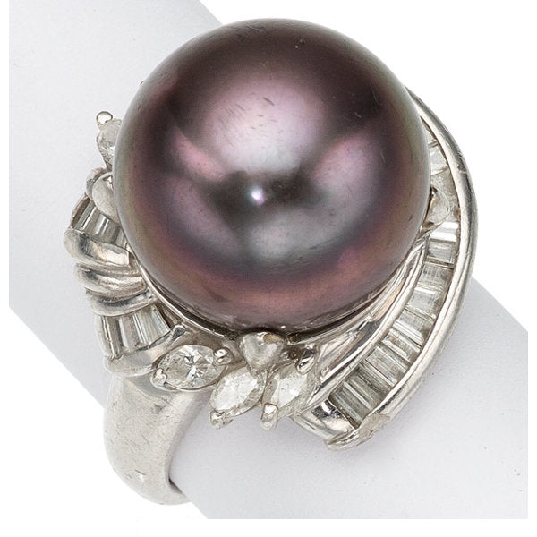 South Sea Cultured Pearl, Diamond, Platinum Ring