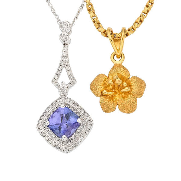 Tanzanite, Diamond, Gold Pendant-Necklaces