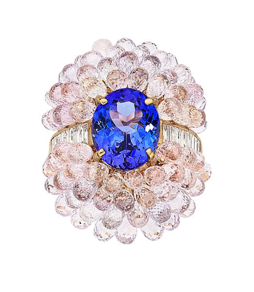 Tanzanite, Pink Sapphire, Diamond, Rose Gold Ring