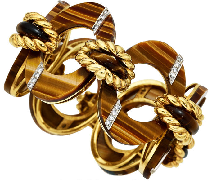 Tiger's-Eye Quartz, Diamond, Gold Bracelet