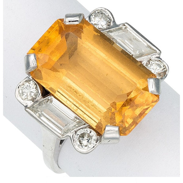 Topaz, Diamond, Platinum Ring