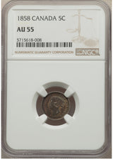 Victoria 5 Cents 1858 AU55 NGC