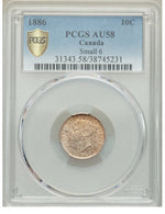 Victoria "Small 6" 10 Cents 1886 AU58 PCGS