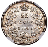 Victoria "Wide 0" 25 Cents 1880-H AU58 NGC