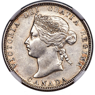 Victoria "Wide 0" 25 Cents 1880-H AU58 NGC