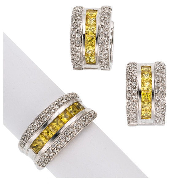Yellow Sapphire, Diamond, White Gold Jewelry Suite